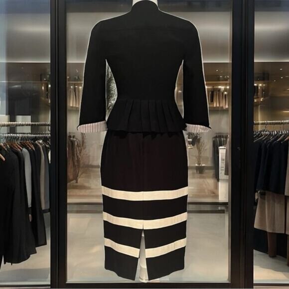 NEW Linen Skirt Suit Striped Pencil Skirt Sz 4 Pleated Peplum Blazer Sz 0 NWOT - Picture 2 of 16